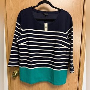 Talbots Navy and Teal Striped Long Sleeve Top
